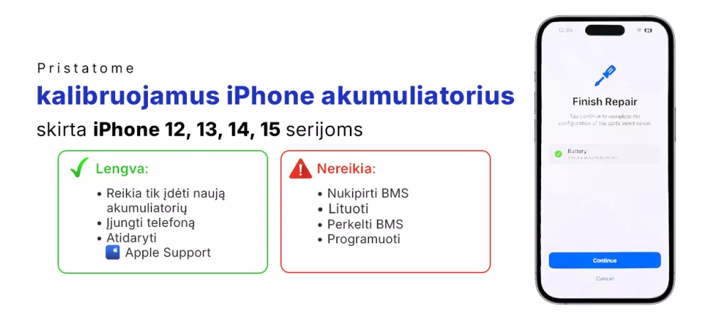 Naujiena! iPhone kalibruojami akumuliaitiria per Apple Support Repair